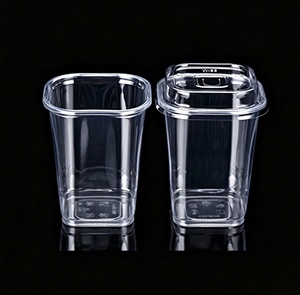 Custom Logo PET Square <strong>Cup</strong> Stackable Boba Tea <strong>Iced</strong> <strong>Coffee</strong> <strong>Cup</strong> with Lid 93mm16oz 20oz 24oz Recyclable Disposable Plastic - Product Image 3