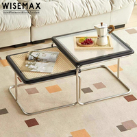 WISEMAX MEUBLES Style Wabi-sabi Salon Métal Bois Rotin Nid Carré Café Table à Thé pour Hôtel Restaurant Café Maison