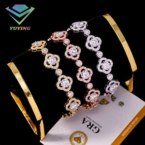 กำไลข้อมือทรงกลมดีไซน์ใหม่ ประดับเพชรโมอิสซาไนต์ VVS ชุบทอง เงินแท้ 925 ผ่านการทดสอบเพชร พร้อมใบรับรอง GRA กำไลรูปใบโคลเวอร์ - Product Image 4
