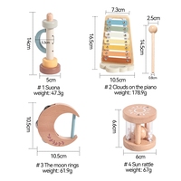 Wooden Musical Instruments Toy Set Morandi Pastel Xylophone Moon Tambourine Sun Rattle Flute Toddler Educational Toys Gift Set