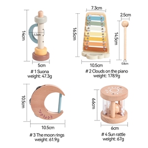 Juego de Instrumentos Musicales de Madera, Xilófono Morandi en Tonos Pastel, Pandereta Luna, Sonajero Sol, Flauta, Juguetes Educativos para Niños Pequeños, Set de Regalo - Product Image 6
