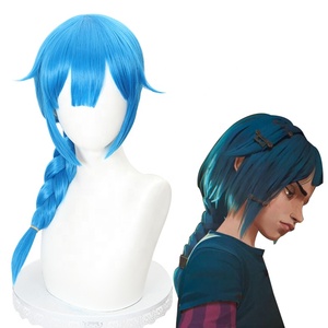 Perruque Cosplay Arcane LOL en Gros, 50 cm de Long, Bleue, <span class=keywords><strong>League</strong></span> <span class=keywords><strong>of</strong></span> Legends, Jeune <span class=keywords><strong>Jinx</strong></span>, Perruque Anime Synthétique Résistante à la Chaleur, Peluca - Product Image 2