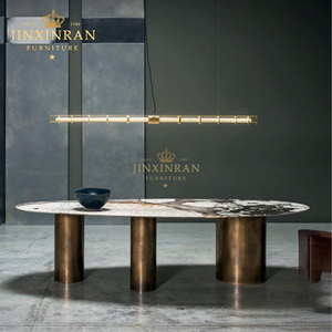 Tavolo da Pranzo Ovale di Lusso con Piano in Marmo Artificiale e Base in Acciaio Inossidabile Bronzo Anticato per Arredamento Hotel e Villa - Product Image 2