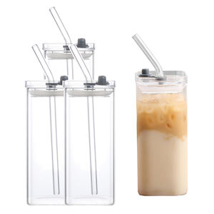 कस्टम स्पष्ट ग्लास कॉफी सोडा कप बोबा मसाला जार बॉक्स मग 380 एमएल स्क्वायर लीक-प्रूफ ढक्कन ऑन-टाइम शिपिंग टिकाऊ - Product Image 3