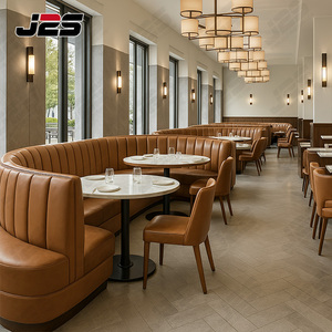 ชุดเฟอร์นิเจอร์ร้านอาหาร J2S ที่นั่งบุหนังโค้งพร้อมโต๊ะหินอ่อนทรงกลมและเก้าอี้สำหรับโรงแรมและคาเฟ่ - Product Image 1