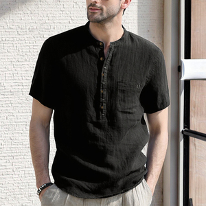 Camiseta Deportiva Casual para Hombre, Cuello Redondo, Botones, Manga Corta, Tejido de Poliéster/Algodón Transpirable - Product Image 3