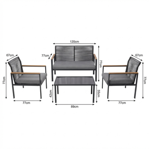 Ensemble de canapés d'extérieur moderne 4 pièces confortable en rotin noir creux avec structure en acier, mobilier de <span class=keywords><strong>jardin</strong></span>, accoudoirs aspect bois, pour cour et hôtel - Product Image 6