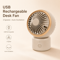 Ventilateur de bureau rechargeable par USB 2000mAh, ventilateur de table oscillant portable, 3 vitesses, sans fil, mini ventilateur Type-C pour bureau et chambre