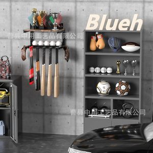 Wall Mounted Baseball Bat Storage Rack With Hat Holder And <b>Glove</b> Organizer Punch Free Design For Sports Equipment Storage - Product Image 5