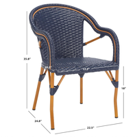 Chaise de salle à manger d'extérieur en rotin PE de haute qualité, style bistrot français, fauteuil de patio pour jardin et cour.