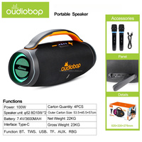 Enceinte portable sans fil d'extérieur 100W de puissance de crête, double haut-parleur 4 pouces 40W, chargement Type-C, poignée en tissu ABS, pour camping, plage, fête, karaoké