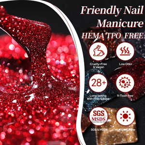 Gel à ongles réfléchissant effet diamant brisé, rouge vin, scintillant, à polymérisation UV, pour la décoration des ongles de fête et de vacances - Product Image 4