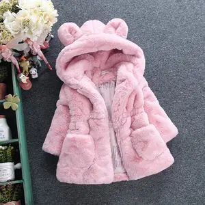 Hete Verkoop Nieuwe Wintermode Kinderbovenkleding Meisjes Faux Bontjas Fleece Warm Sneeuwpak 2-8y Baby Capuchon Jas