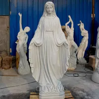 QUYANG教会の装飾手彫り等身大聖母マリア宗教的な石像彫刻白い大理石の母マリア像