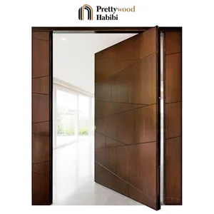 Prettywood منزل Prehung الخارجي المدخل الرئيسي خشبية الحديثة الجوز الأسود الباب الأمامي تصميم مع Sidelite