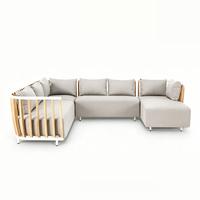 Ensemble de canapés d'extérieur pour cour, personnalisé, simple, imperméable, en alliage d'aluminium, design évidé, pour salle d'exposition, villa, en bois de teck