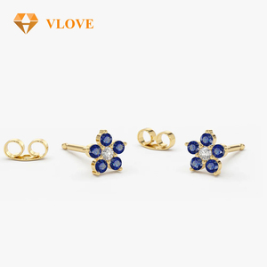 VLOVE Bijoux de luxe pour femmes Boucles d'oreilles en forme de rubis et de fleur en diamant avec saphir émeraude 14K - Product Image 3