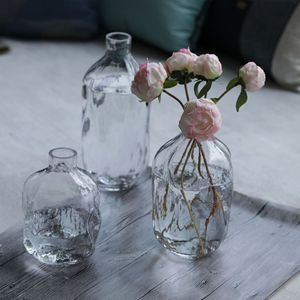 Modern Simple <b>Small</b> Mouth Water Ripple Transparent Glass Vase Living Room <b>Table</b> Hydroponic Simulation Flower Decorative Vase - Product Image 3