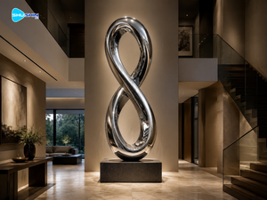 Scultura Moderna Personalizzata di Grandi Dimensioni in Acciaio Inossidabile con Tecnica di Fusione, Finitura a Specchio, <span class=keywords><strong>Arte</strong></span> Astratta da Collezione - Product Image 2