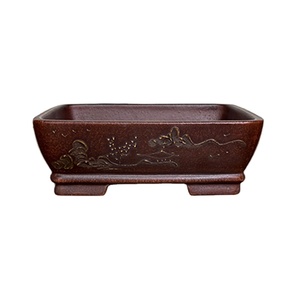 Piccolo Vaso Rettangolare per Bonsai in Ceramica <span class=keywords><strong>Viola</strong></span>, Vaso per Fiori Intagliato e Dipinto a Mano con Motivi Raffinati, Stile Vintage per <span class=keywords><strong>Giardino</strong></span> - Product Image 1