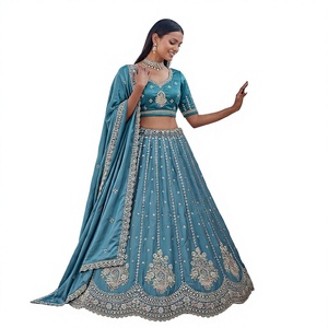 Twilight Bloom Lehenga Choli Moderne à Longueur de Sol, Ornements Artisanaux Complexes, Bordure Festonnée, en Soie Cadbury, pour Mariage, Diwali et Bal de Promo - Product Image 1