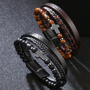 Chakra-Heilungs-Armband mit Gelbem Tigerauge für Männer, Doppeltes Flaches Lederarmband mit Edelstahl-Magnetverschluss zum Schutz - Product Image 1
