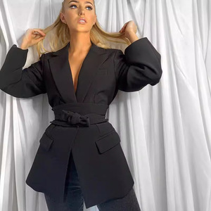 เสื้อสูทผู้หญิงสีทึบแขนยาวผูกเอวทรงเข้ารูปแฟชั่นลำลองเสื้อคลุมด้านนอก - Product Image 2