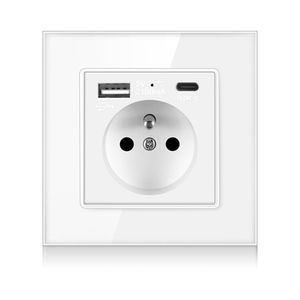Panel de cristal de 86x86mm, enchufe francés con 1 USB y 1 puerto de carga <span class=keywords><strong>TPC</strong></span> - Product Image 1
