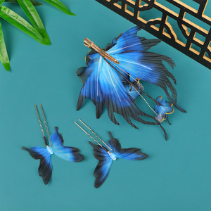 Diseño original, alas de mariposa con degradado oscuro hechas a mano con estampado en lámina dorada, tocado Hanfu, accesorio para el cabello con detalles en caliente. - Product Image 2