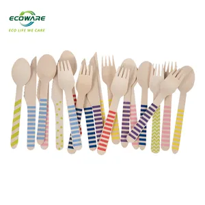 Hot Selling 160mm A Grade Europe Quality Standard Food Grade Printing Colorful Disposable Wood Cutlery