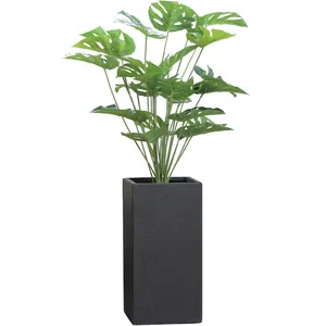 Vaso de flores de concreto com design moderno, forma quadrada, alta, para escova, flor, com tinta preta, para decoração de jardim doméstico