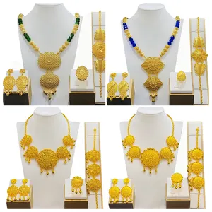 Hot Dubai 24K Gold Necklace Earring Bracelet Ring Four-Piece Set Women India Jewelry Set Manufacturer Supply