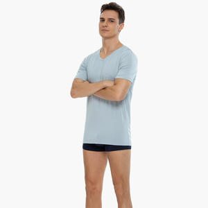 T-shirts de nuit pour hommes à manches courtes en viscose de bambou respirante, col en V, doux et confortables, OEM ODM - Product Image 2