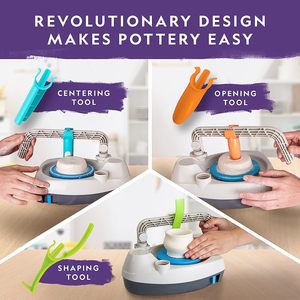 Rueda de cerámica para niños <span class=keywords><strong>Kit</strong></span> completo para <span class=keywords><strong>principiantes</strong></span> Plug In Motor de 2 libras de aire seco arcilla escultura herramient - Product Image 4