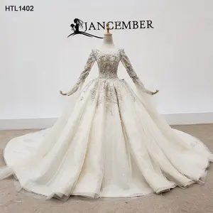 Jancember HTL1402高品质蕾丝串珠长袖婚纱婚纱新娘礼服