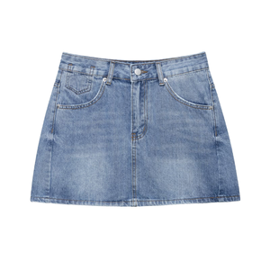 Falda vaquera de mujer estilo Y2K de alta calidad, transpirable, de cintura alta, con cinturón, diseño plisado, estilo urbano de invierno, lavada, con botones. - Product Image 1