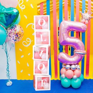 Boîtes à ballons transparentes blanches épaissies (4 pièces) avec 26 lettres pour nom personnalisé, boîtes transparentes pour bébé, boîte à ballons d'amour, fête prénatale - Product Image 6