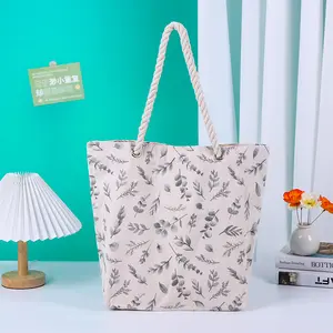 Sacola de compras de algodão com logotipo personalizado, sacola grande de lona reutilizável com letras ecológicas e letras impressas Xiaochang/