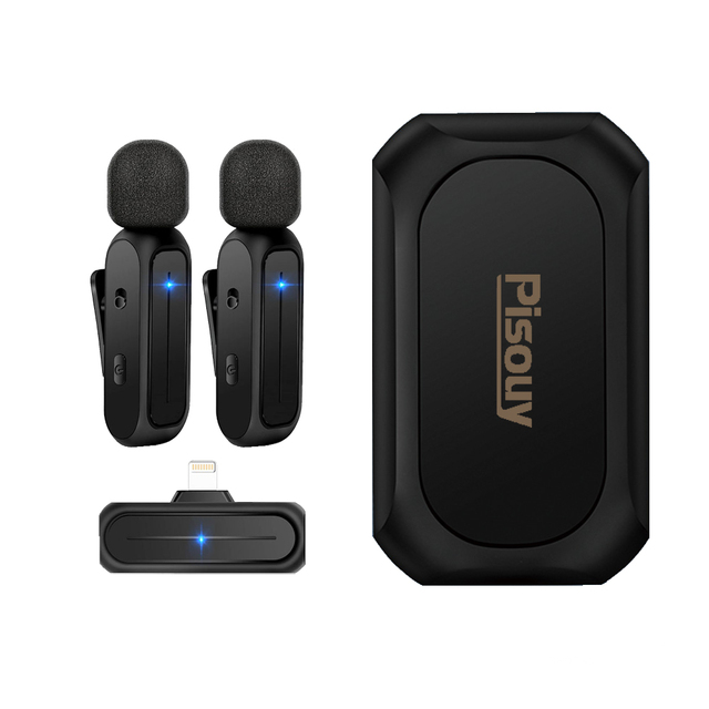 PISOUY Lavalier Wireless Microphone with Charging Box Lightweight for Conference & Video/Living Streaming on iPhone & iPad