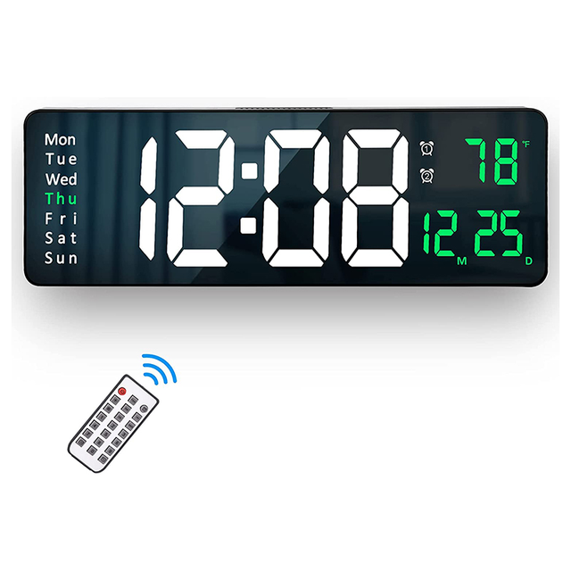 YIDA TIME LED Digital Wall Clock Remote Control Temp Date Week Display Memory Table Wall-mounted Dual Electronic Alarms Clocks