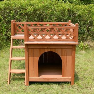 <span class=keywords><strong>Casa</strong></span> Elevada para Perros <span class=keywords><strong>de</strong></span> Madera con Balcón y Escalera para Uso en Exteriores, para Mascotas Pequeñas y Medianas - Product Image 6