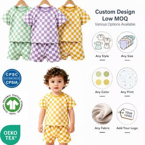 Ensemble de vêtements à carreaux pour enfants, personnalisable avec logo, faible MOQ, 100 % coton biologique, tenue d'été pour tout-petits garçons et filles, style boutique - Product Image 1