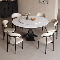 Mesa de Comedor Redonda de Pizarra de Estilo Moderno y Minimalista, Combinación de Mesa y Sillas de Madera de Mediados de Siglo con Plato Giratorio para Hogares Pequeños