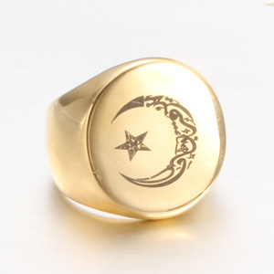Star <b>Moon</b> Laser Engraved Stainless Steel <b>Ring</b> 22MM Simple Round Design For Women Gift Jewelry - Product Image 3