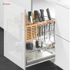 Lemari dapur universal laci dasar organizer hidrolik pullout baja tahan karat tarik keluar multifungsi keranjang bumbu