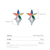 Anting-Anting Perak 925 Sterling Berbentuk Bunga Pelangi Warna-Warni dengan Zirkonia Kubik Segitiga untuk Wanita Perhiasan Berkualitas