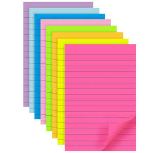 Blocs-notes autocollants lignés, 4x6 pouces, bloc-notes autocollants colorés brillants, grands blocs-notes autocollants carrés pour le bureau, la maison, l'école - Product Image 1