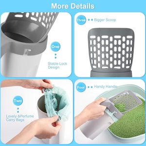 Scooper per lettiera per gatti portatile di grande capacità con supporto per lettiera per gatti e lattina di rifiuti - Product Image 4