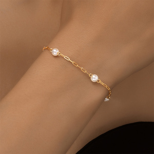 Bracelet chaîne trombone en argent 925 avec perle cœur, bijoux tendance 18 carats - Product Image 6