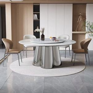 Set Moderno di <span class=keywords><strong>Tavolo</strong></span> e Sedie <span class=keywords><strong>da</strong></span> <span class=keywords><strong>Pranzo</strong></span> per Piccoli Appartamenti, Struttura in Metallo Rotonda <span class=keywords><strong>con</strong></span> Piano in Pietra Sinterizzata, Arredamento per <span class=keywords><strong>Sala</strong></span> <span class=keywords><strong>da</strong></span> <span class=keywords><strong>Pranzo</strong></span> per 6 Persone - Product Image 2